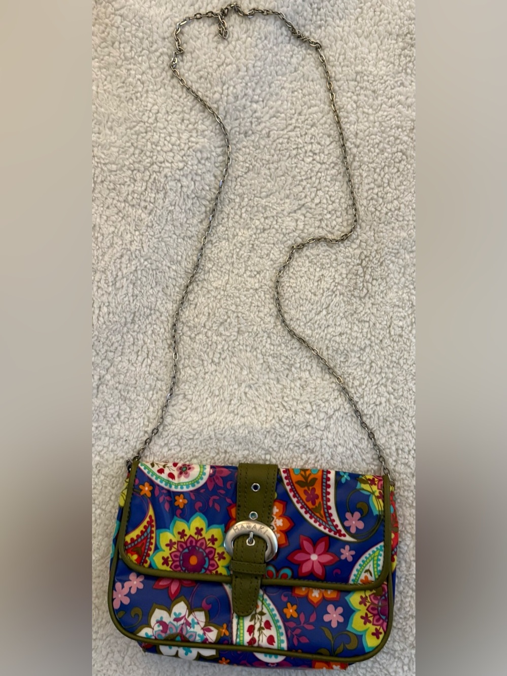 Hadaki Floral Paisley Crossbody Bag Chain Strap Blue Green Y2K Boho